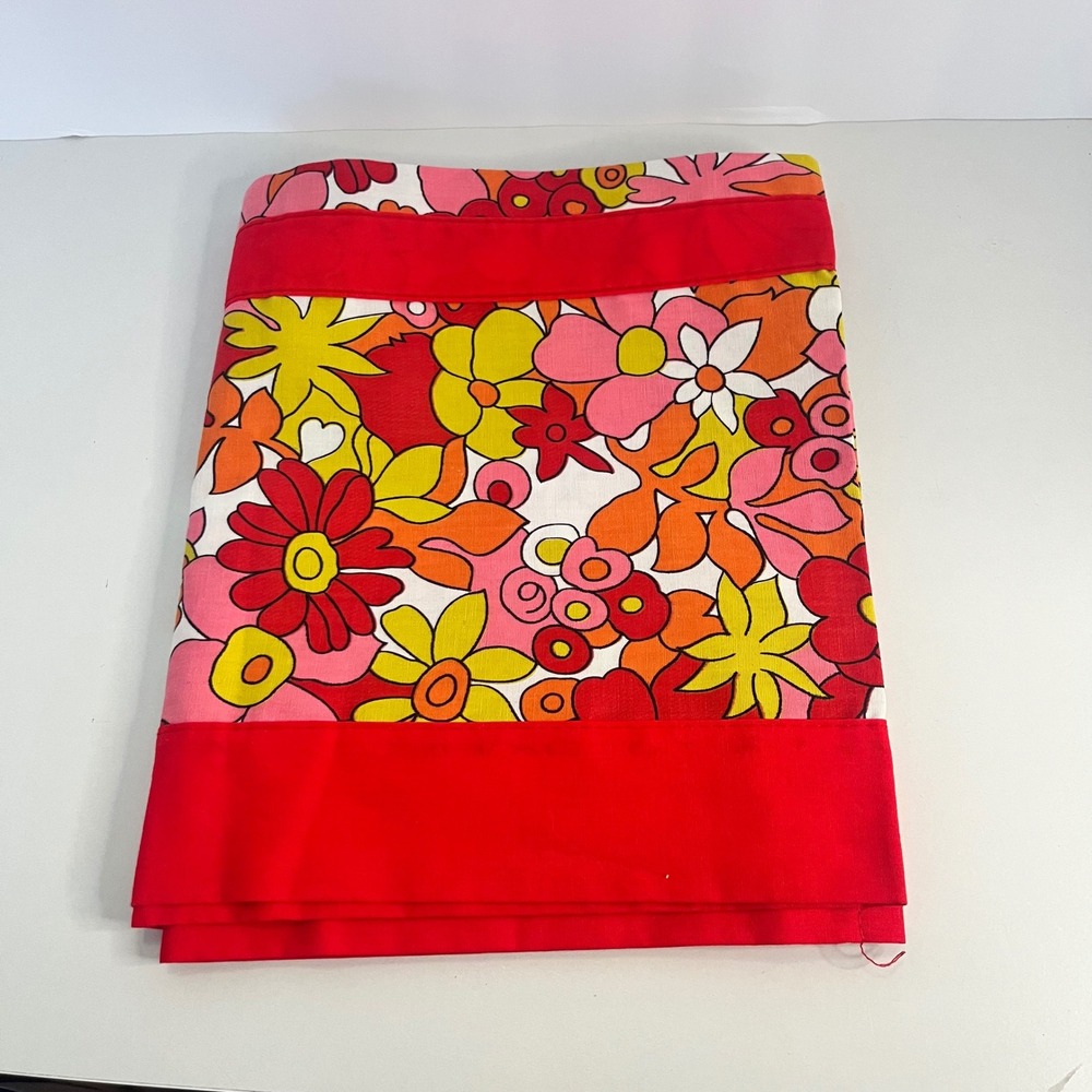 Vintage Retro Floral Curtain Valance 71 Inch Red Pink Orange Yellow Flower Power